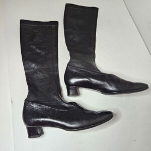 Robert Clegerie Sock Boots Black Luxury Low Heel Made In France Leather 5.5